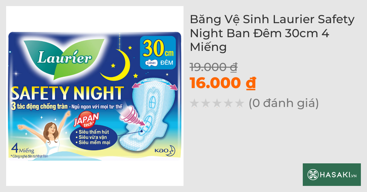 Băng Vệ Sinh Laurier Safety Night Ban Đêm 30cm 4 Miếng