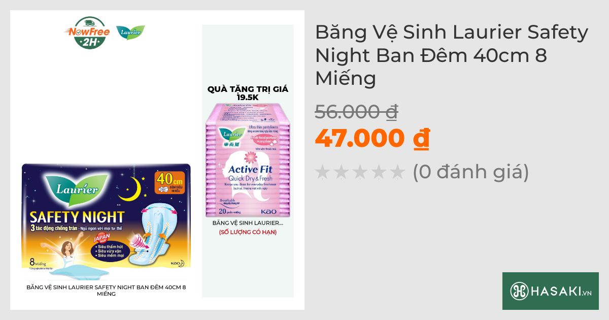 Băng Vệ Sinh Laurier Safety Night Ban Đêm 40cm 8 Miếng