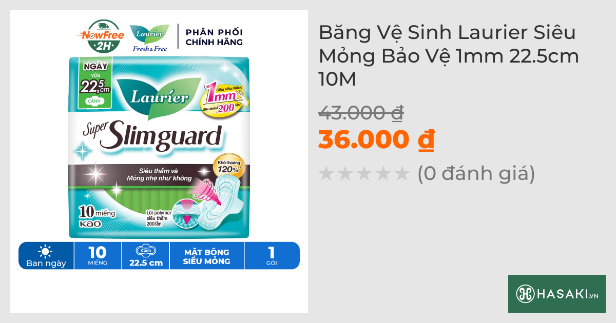 Băng Vệ Sinh Laurier Siêu Mỏng Bảo Vệ 1mm 22.5cm 10M