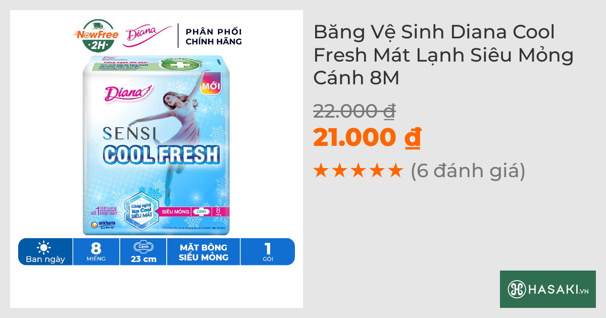 Băng Vệ Sinh Diana Sensi Cool Fresh Mát Lạnh Siêu Mỏng Cánh 8M