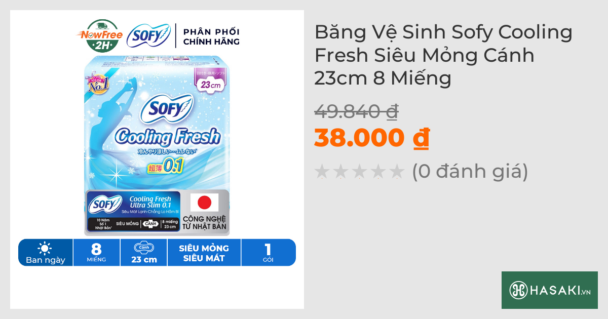 Băng Vệ Sinh Sofy Cooling Fresh Siêu Mỏng Cánh 23cm 8 Miếng