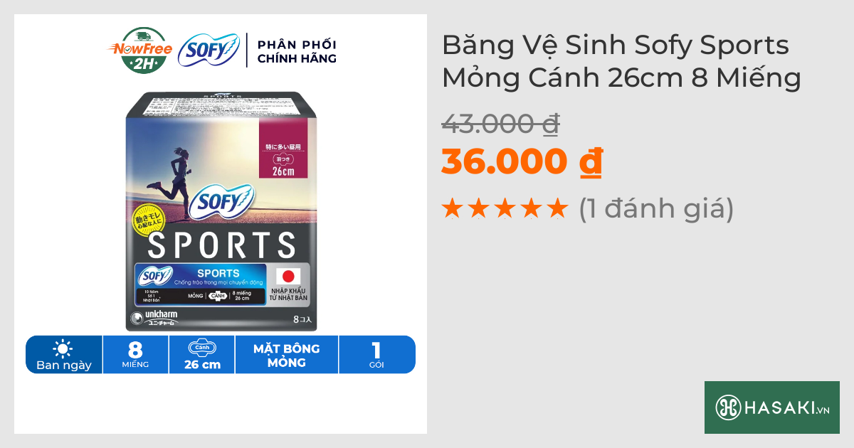 Băng Vệ Sinh Sofy Sports Mỏng Cánh 26cm 8 Miếng