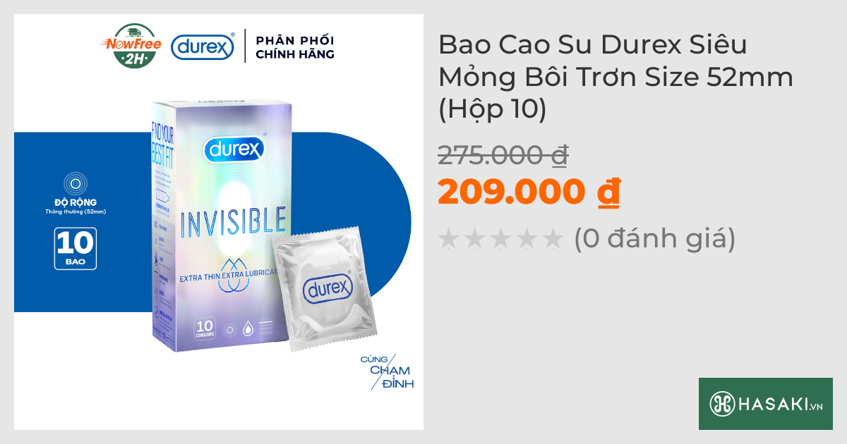 Bao Cao Su Durex Siêu Mỏng Bôi Trơn Size 52mm (Hộp 10)