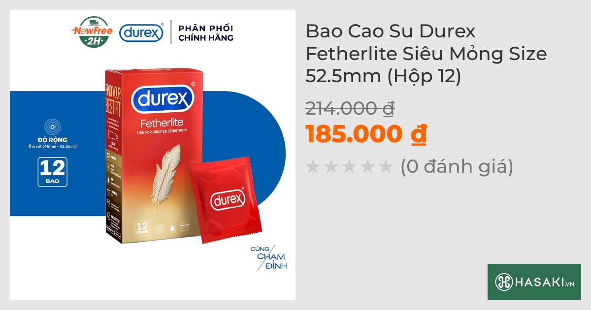 Bao Cao Su Durex Fetherlite Siêu Mỏng Size 52.5mm (Hộp 12)