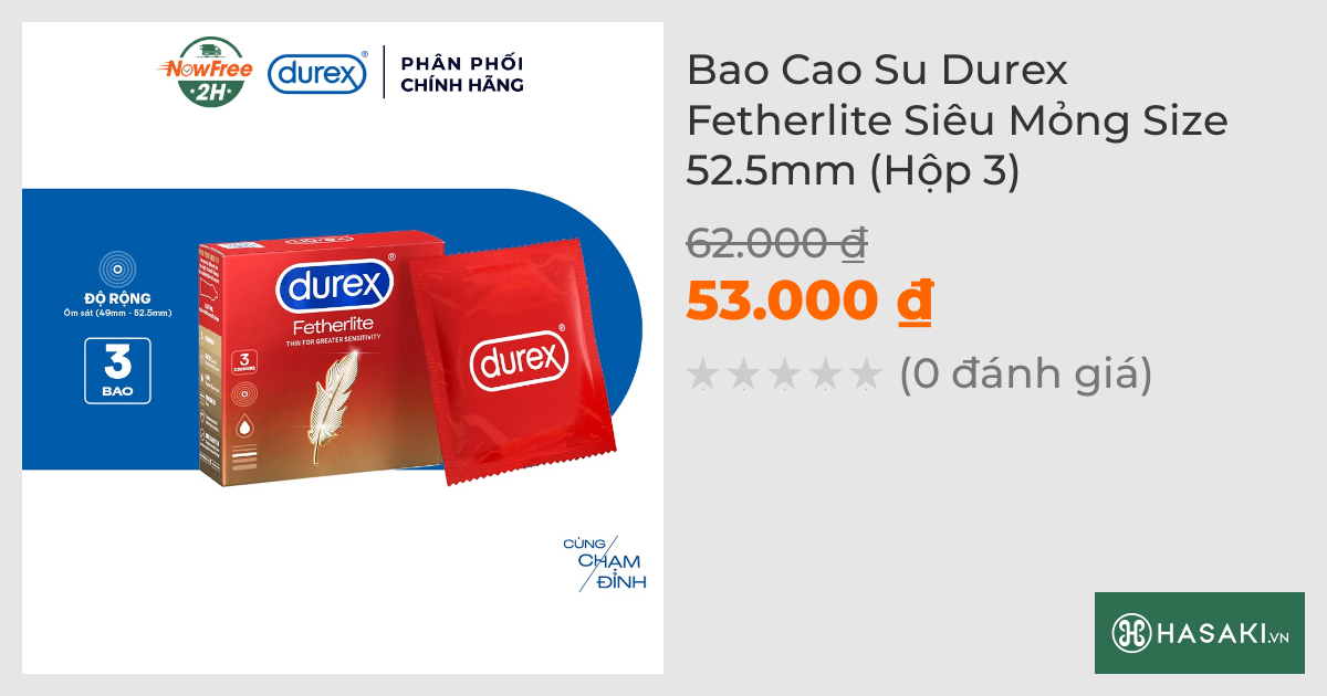 Bao Cao Su Durex Fetherlite Siêu Mỏng Size 52.5mm (Hộp 3)