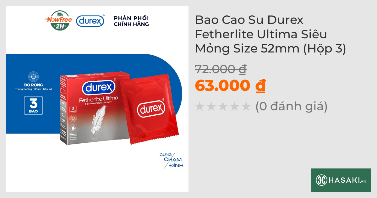 Bao Cao Su Durex Fetherlite Ultima Siêu Mỏng Size 52mm (Hộp 3)