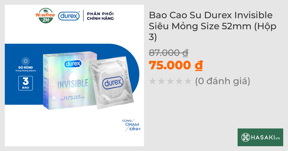 Bao Cao Su Durex Invisible Siêu Mỏng Size 52mm (Hộp 3)