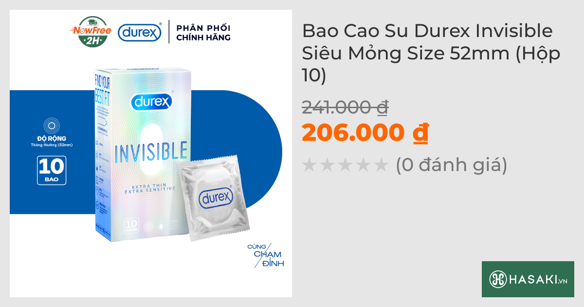 Bao Cao Su Durex Invisible Siêu Mỏng Size 52mm (Hộp 10)