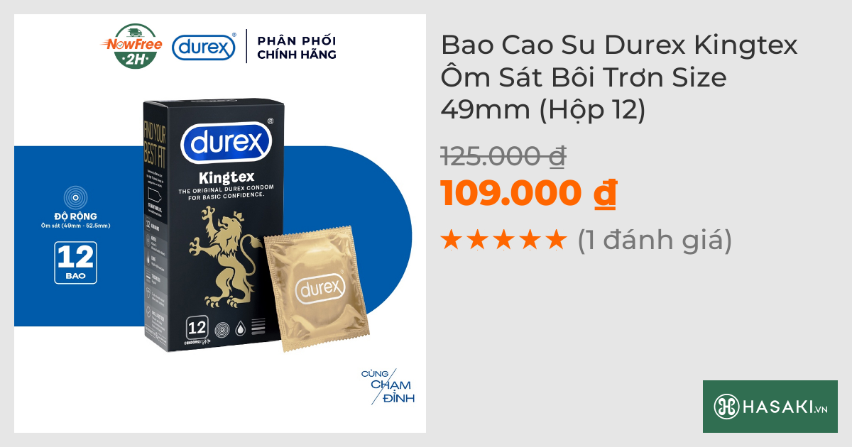 Bao Cao Su Durex Kingtex Ôm Sát Bôi Trơn Size 49mm (Hộp 12)