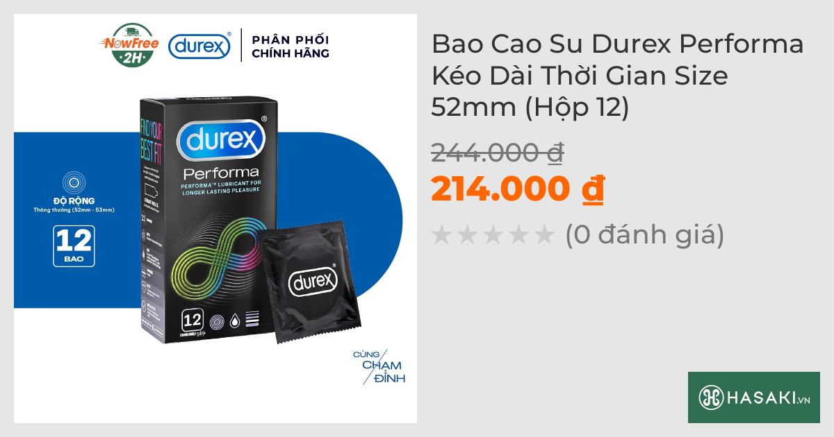 Bao Cao Su Durex Performa Kéo Dài Thời Gian Size 52mm (Hộp 12)