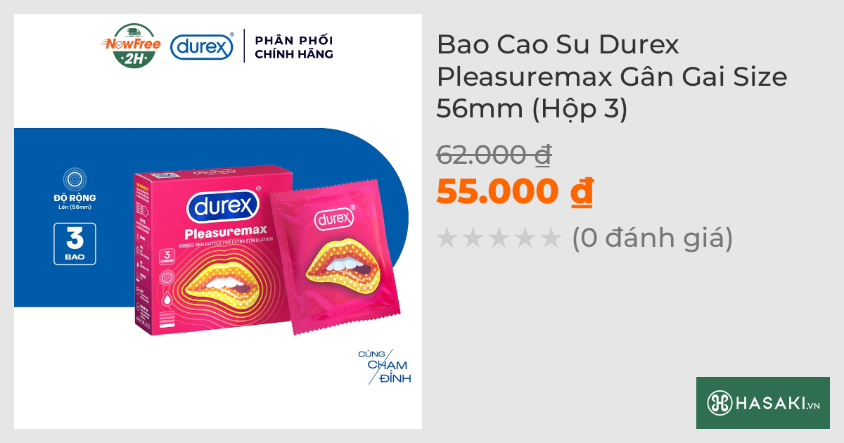 Bao Cao Su Durex Pleasuremax Gân Gai Size 56mm (Hộp 3)