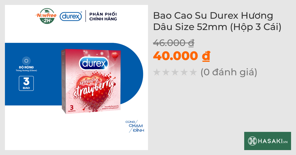 Bao Cao Su Durex Hương Dâu Size 52mm (Hộp 3 Cái)