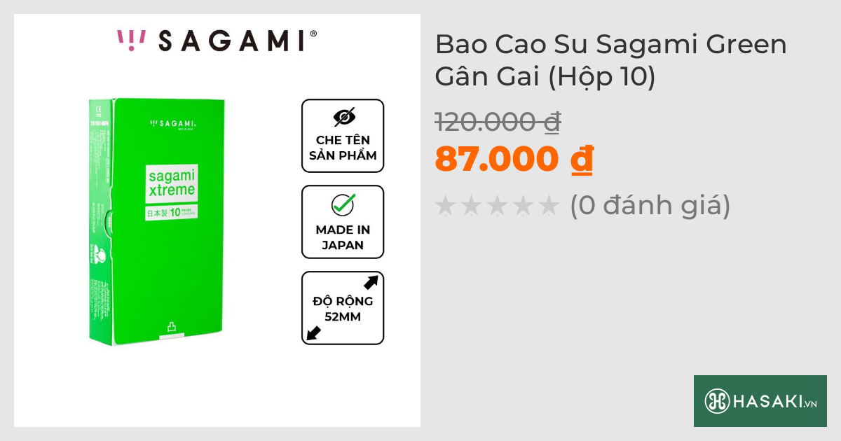 Bao Cao Su Sagami Green Gân Gai (Hộp 10)