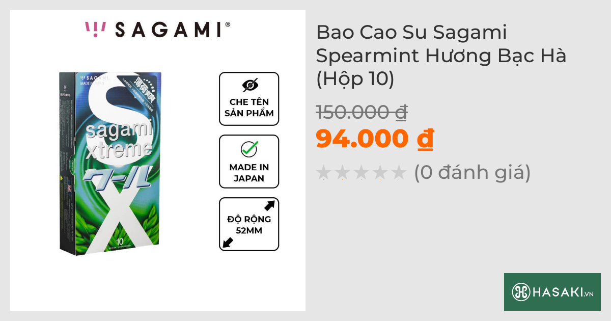 Bao Cao Su Sagami Spearmint Hương Bạc Hà (Hộp 10)