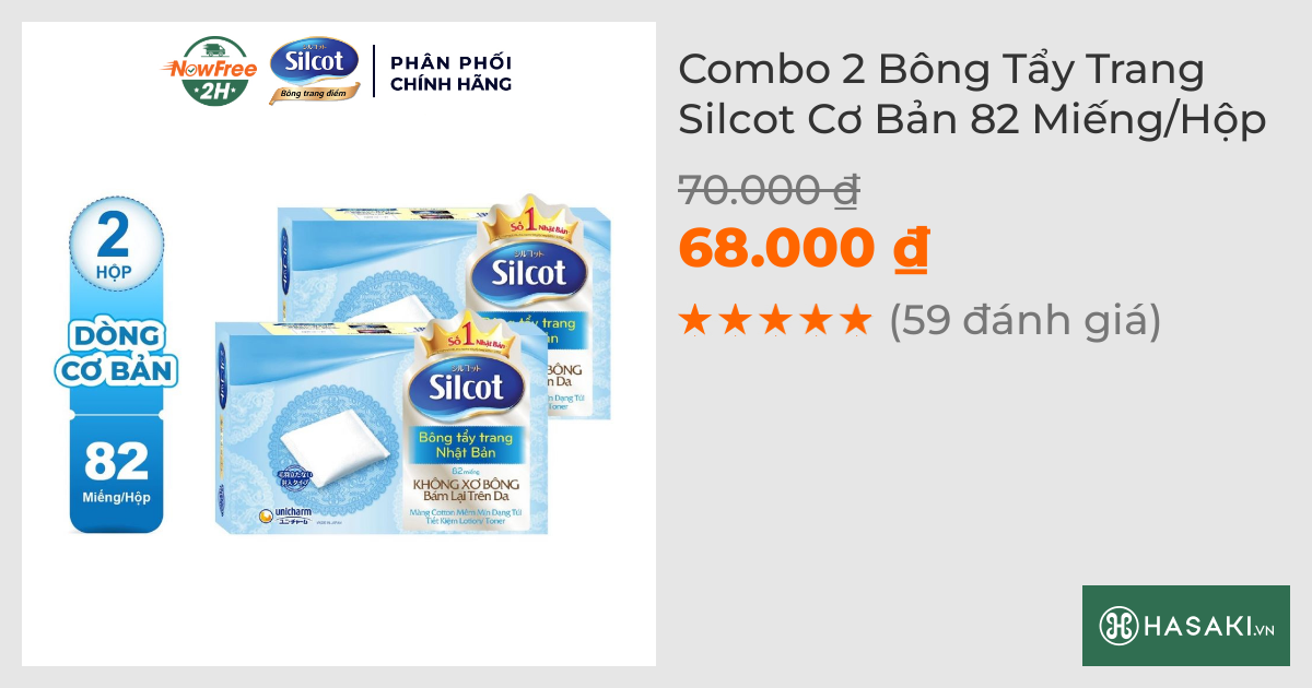 Combo 2 Hộp Bông Tẩy Trang Silcot Cơ Bản 82 Miếng