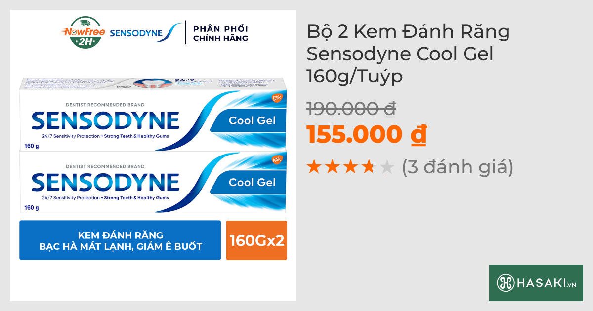 Bộ 2 Kem Đánh Răng Sensodyne Cool Gel 160g/Tuýp