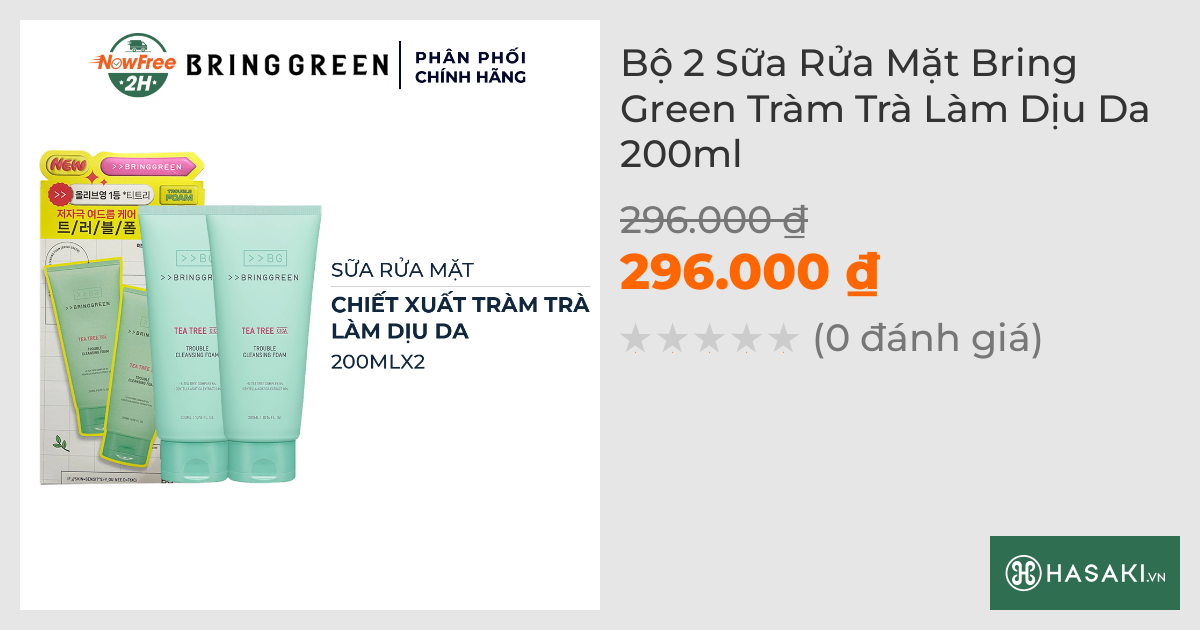 Bộ 2 Sữa Rửa Mặt Bring Green Tràm Trà Làm Dịu Da 200ml