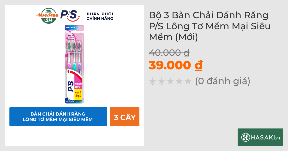 Bộ 3 Bàn Chải Đánh Răng P/S Lông Tơ Mềm Mại Siêu Mềm (Mới)