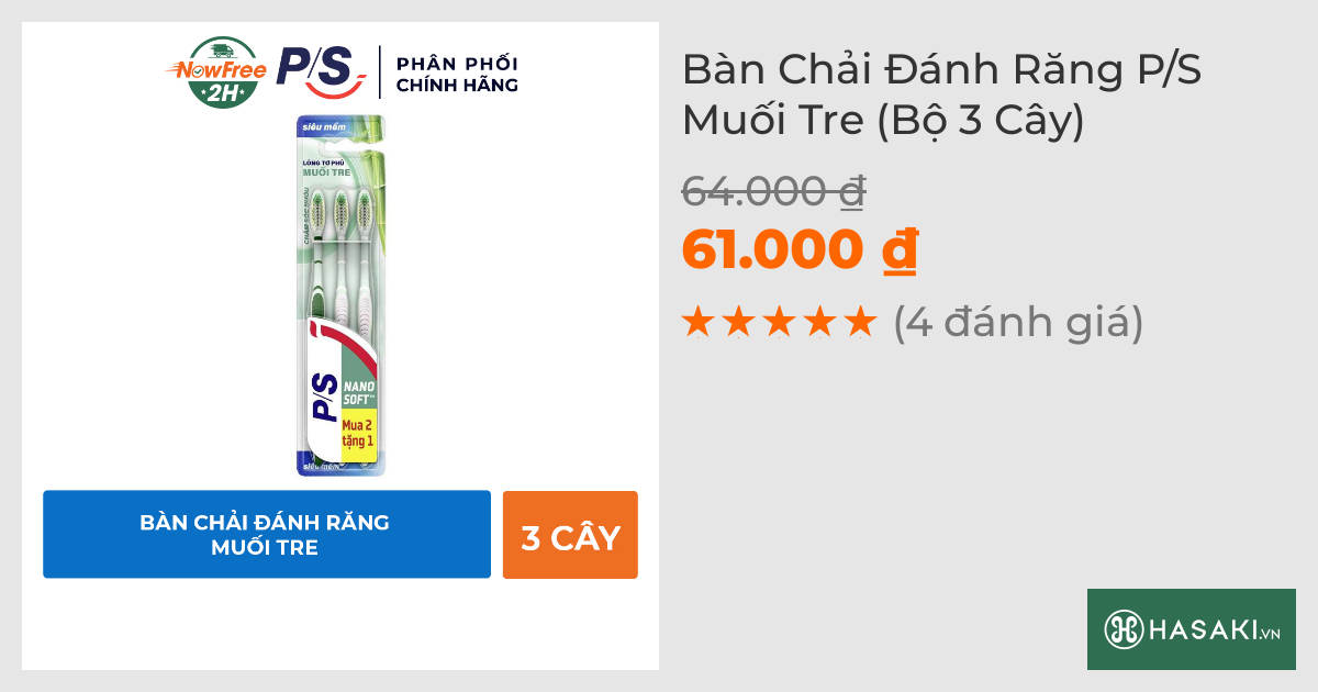 Bộ 3 Bàn Chải Đánh Răng P/S Muối Tre