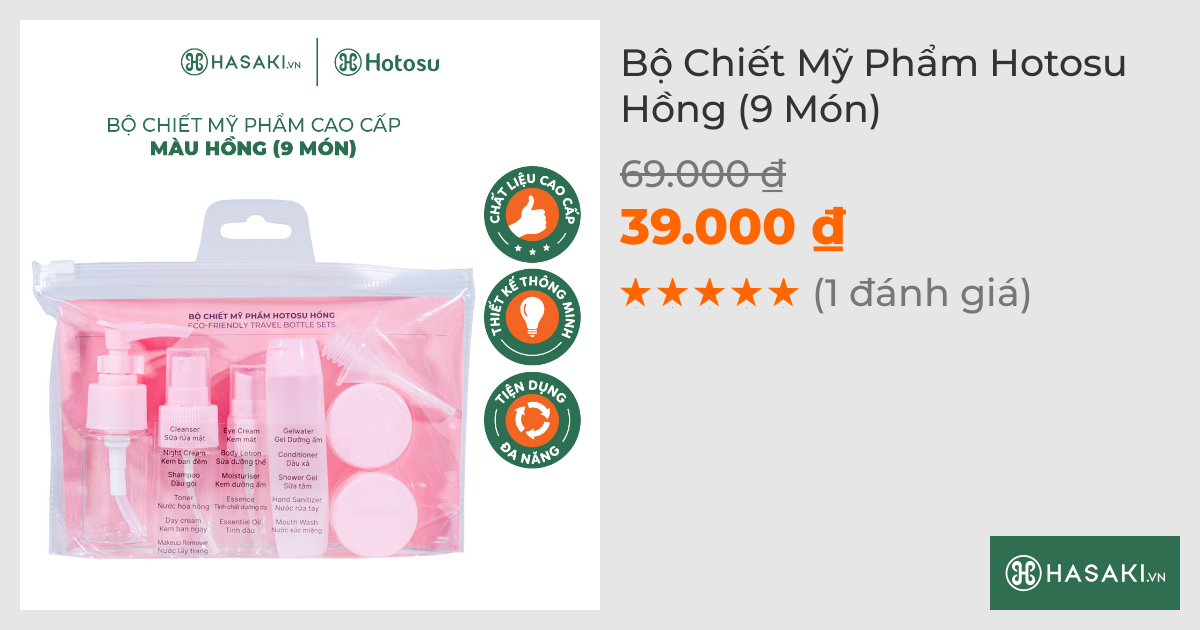 Bộ Chiết Mỹ Phẩm Hotosu Hồng (9 Món)