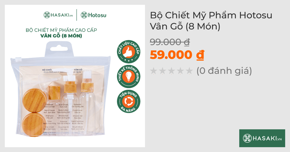 Bộ Chiết Mỹ Phẩm Hotosu Vân Gỗ (8 Món)