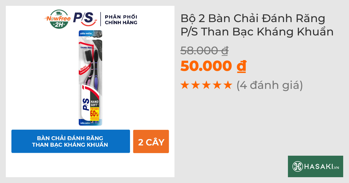 Bộ 2 Bàn Chải Đánh Răng P/S Than Bạc Kháng Khuẩn