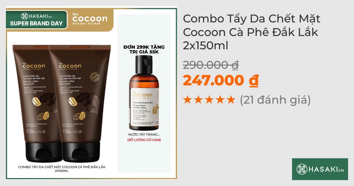 Combo Tẩy Da Chết Mặt Cocoon Cà Phê Đắk Lắk 2x150ml