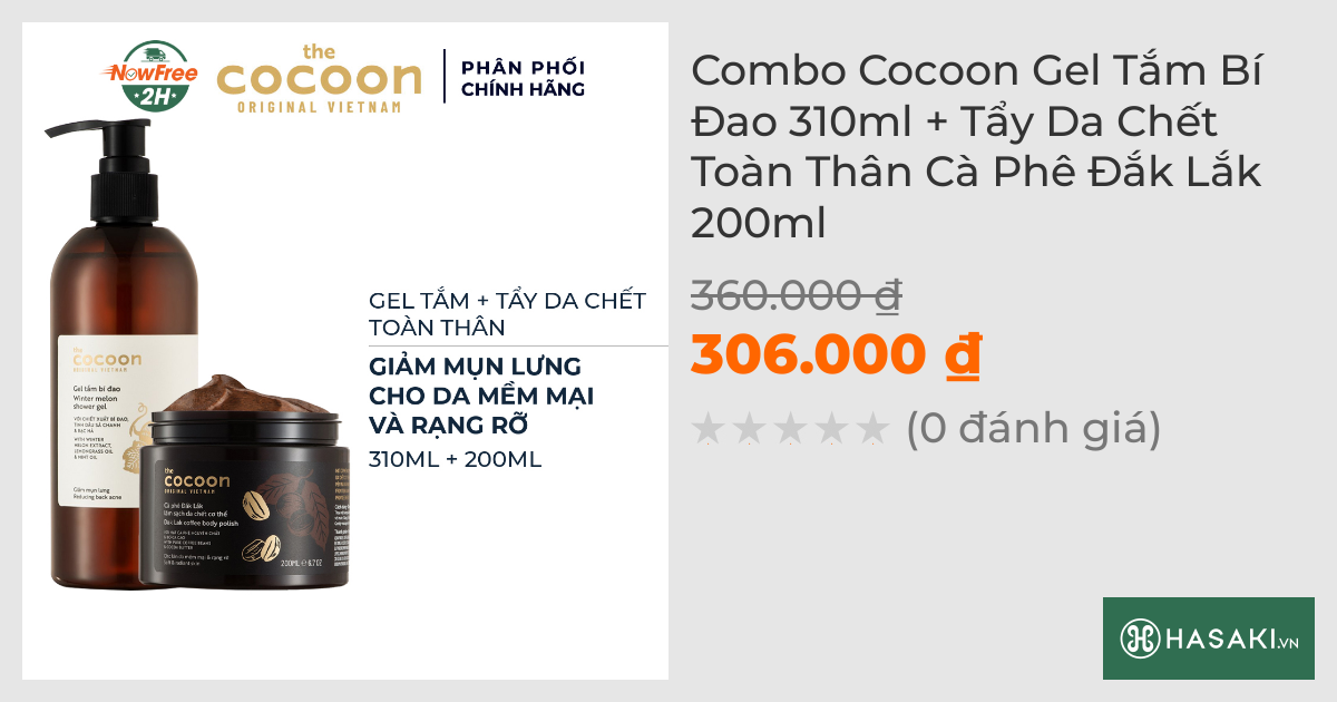 Combo Cocoon Gel Tắm Bí Đao 310ml + Tẩy Da Chết Toàn Thân Cà Phê Đắk Lắk 200ml