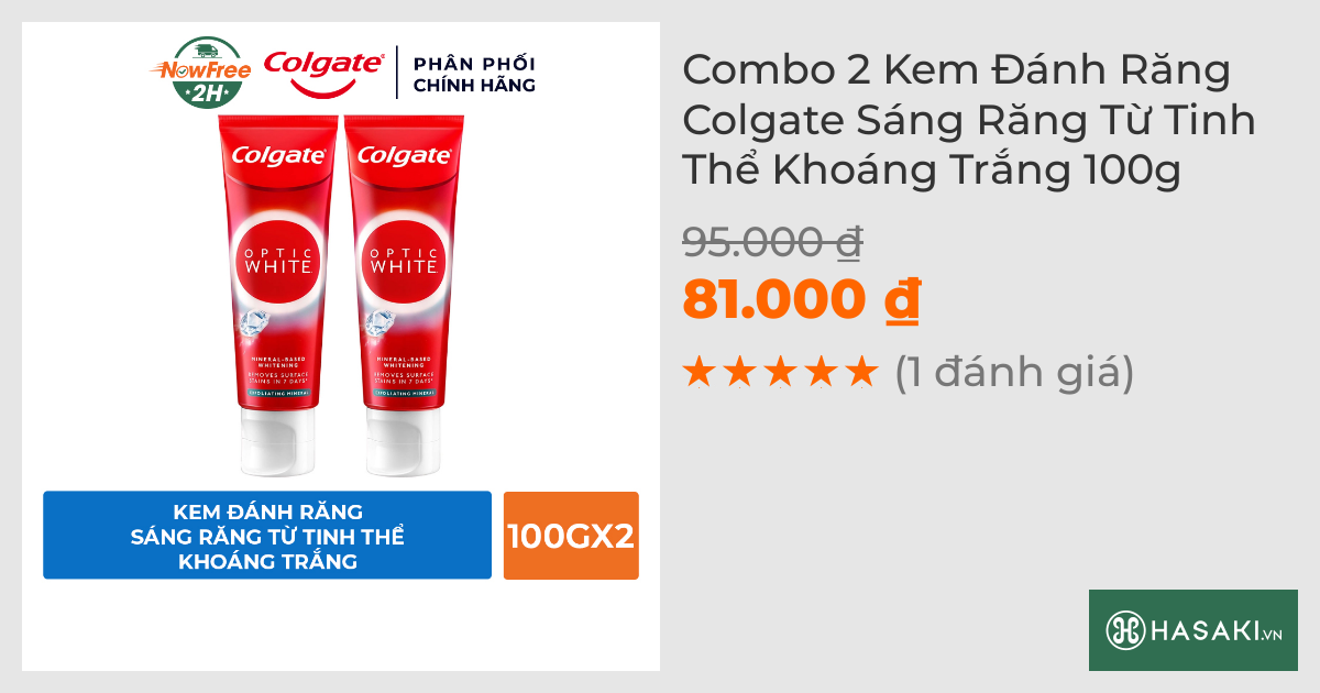 Combo 2 Kem Đánh Răng Colgate Sáng Răng Từ Tinh Thể Khoáng Trắng 100g