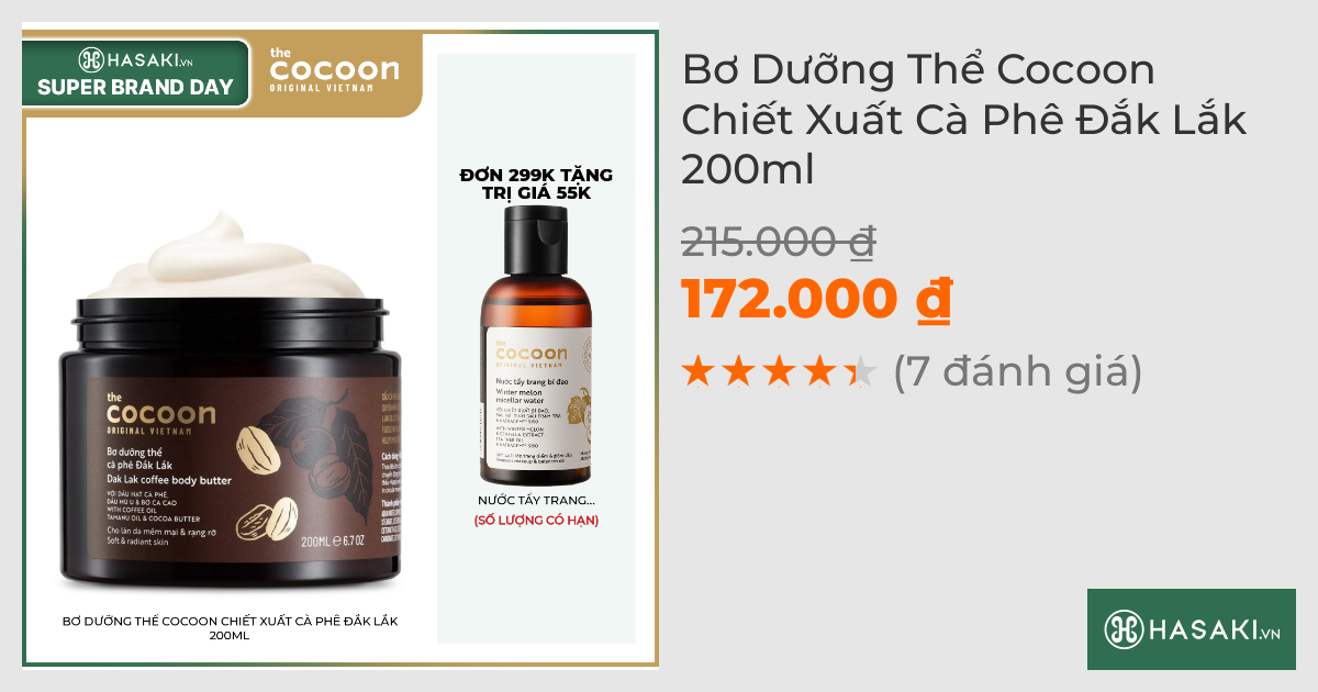 Bơ Dưỡng Thể Cocoon Chiết Xuất Cà Phê Đắk Lắk 200ml