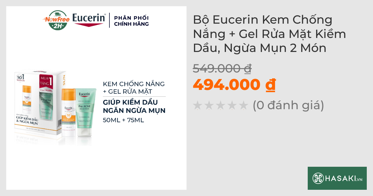 Bộ Eucerin Kem Chống Nắng + Gel Rửa Mặt Kiềm Dầu, Ngừa Mụn 2 Món