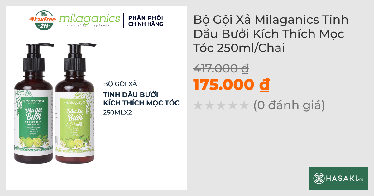 Bộ Gội Xả Milaganics Tinh Dầu Bưởi Kích Thích Mọc Tóc 250ml/Chai