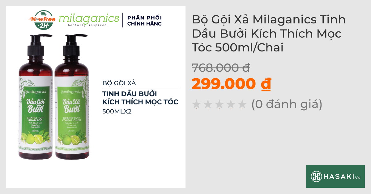 Bộ Gội Xả Milaganics Tinh Dầu Bưởi Kích Thích Mọc Tóc 500ml/Chai