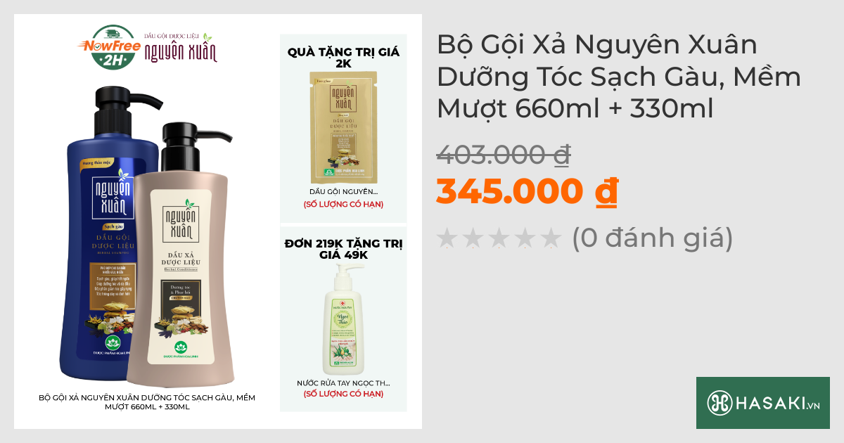 Bộ Gội Xả Nguyên Xuân Dưỡng Tóc Sạch Gàu, Mềm Mượt 600ml + 300ml