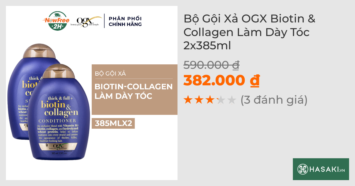 Bộ Gội Xả OGX Biotin & Collagen Làm Dày Tóc 2x385ml