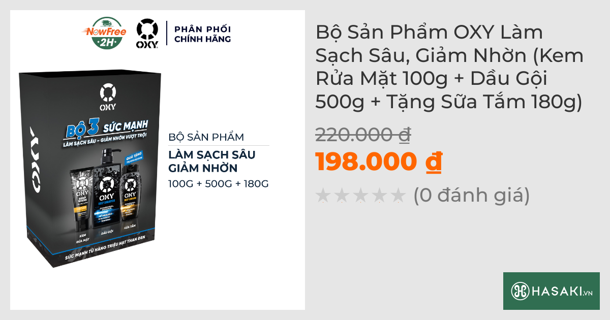 Bộ Sản Phẩm OXY Làm Sạch Sâu, Giảm Nhờn (Kem Rửa Mặt 100g + Dầu Gội 500g + Tặng Sữa Tắm 180g)