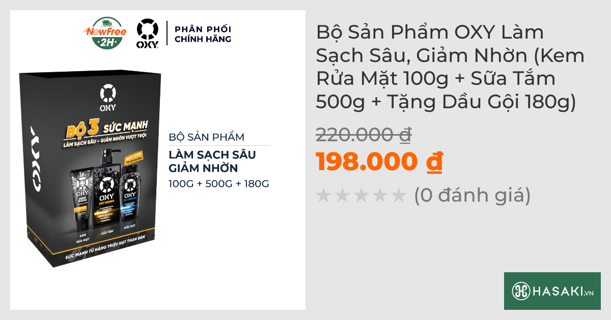 Bộ Sản Phẩm OXY Làm Sạch Sâu, Giảm Nhờn (Kem Rửa Mặt 100g + Sữa Tắm 500g + Tặng Dầu Gội 180g)