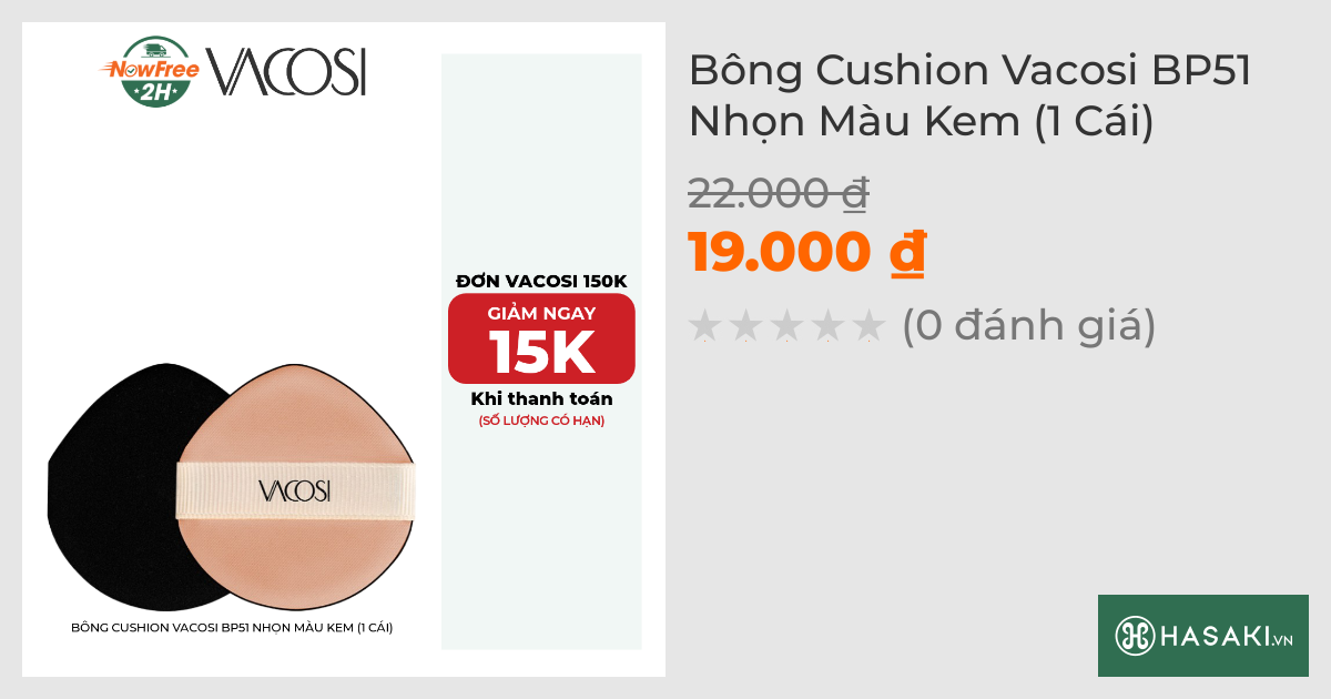 Bông Cushion Vacosi BP51 Nhọn Màu Kem (1 Cái)