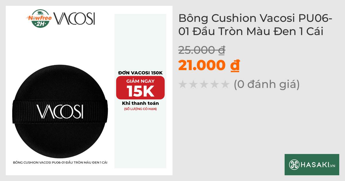 Bông Cushion Vacosi PU06-01 Đầu Tròn Màu Đen 1 Cái