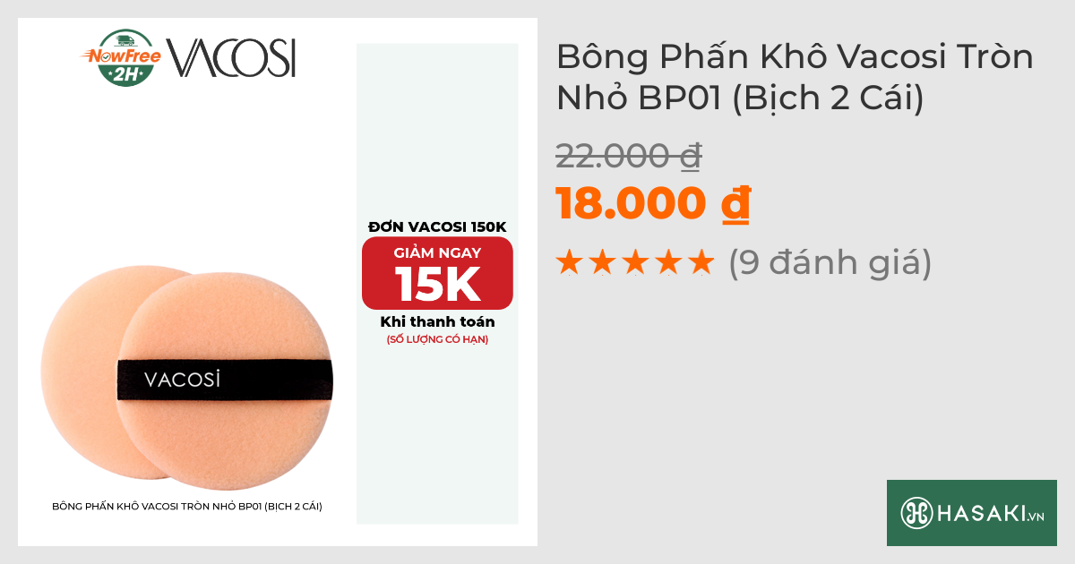 Bông Phấn Khô Vacosi Tròn Nhỏ BP01 (Bịch 2 Cái)