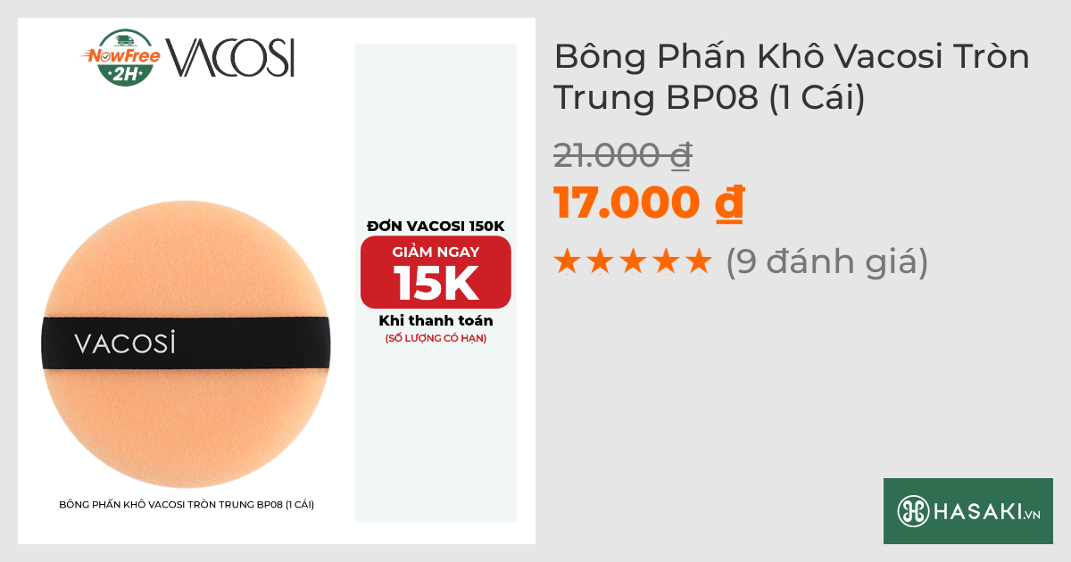 Bông Phấn Khô Vacosi Tròn Trung BP08 (1 Cái)