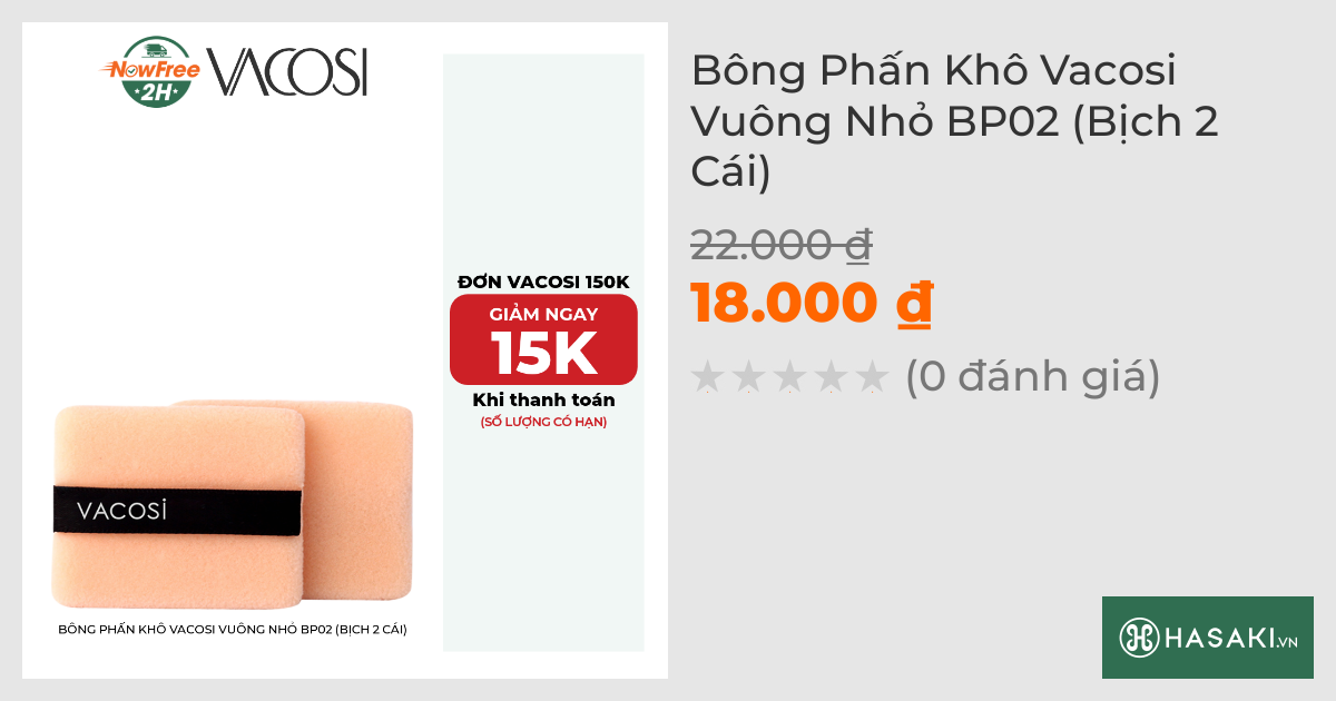 Bông Phấn Khô Vacosi Vuông Nhỏ BP02 (Bịch 2 Cái)