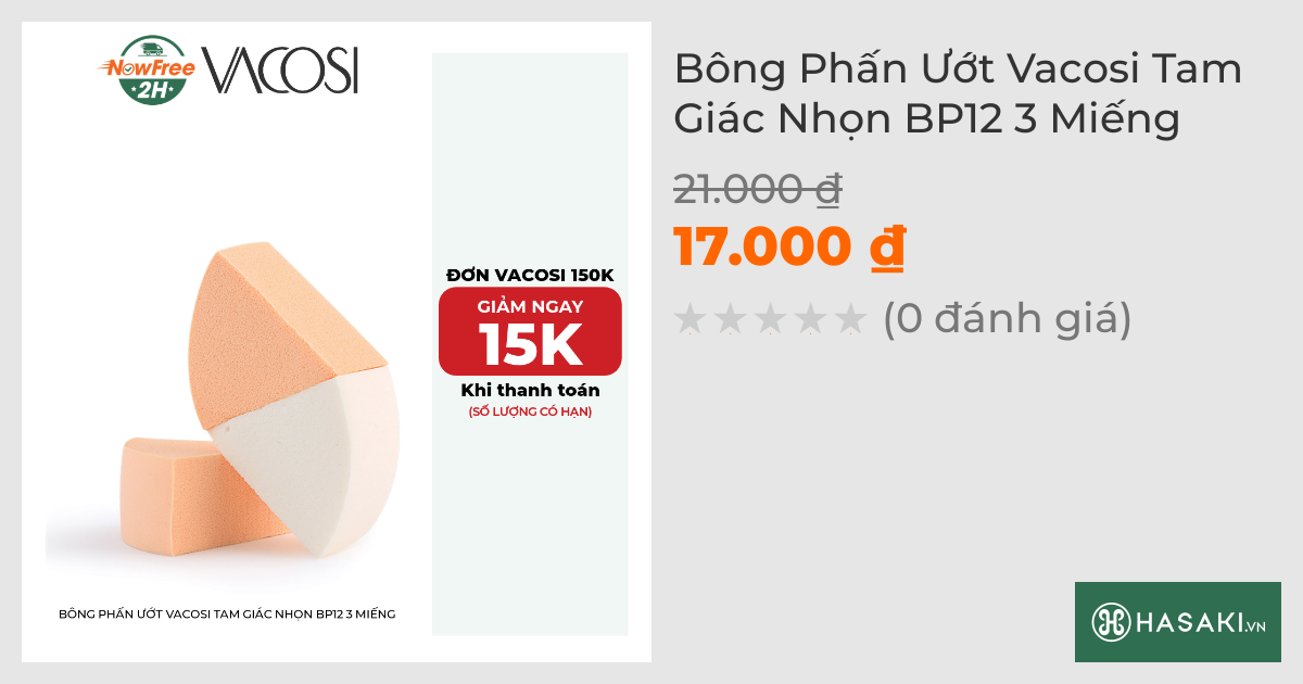 Bông Phấn Ướt Vacosi Tam Giác Nhọn BP12 3 Miếng