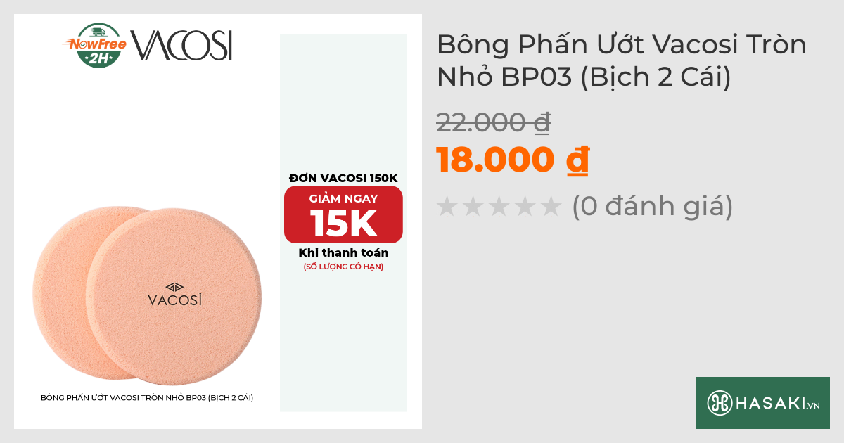 Bông Phấn Ướt Vacosi Tròn Nhỏ BP03 (Bịch 2 Cái)