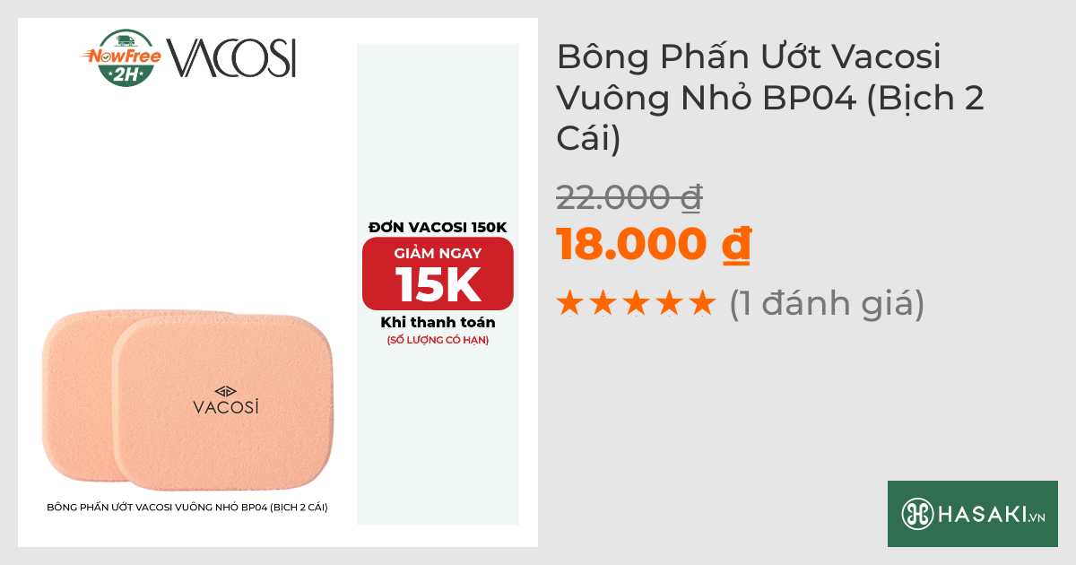 Bông Phấn Ướt Vacosi Vuông Nhỏ BP04 (Bịch 2 Cái)