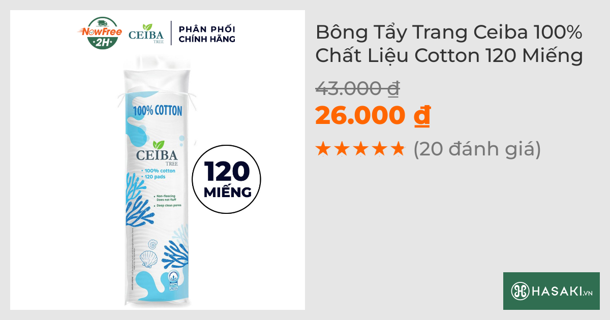 Bông Tẩy Trang Ceiba 100% Chất Liệu Cotton 120 Miếng