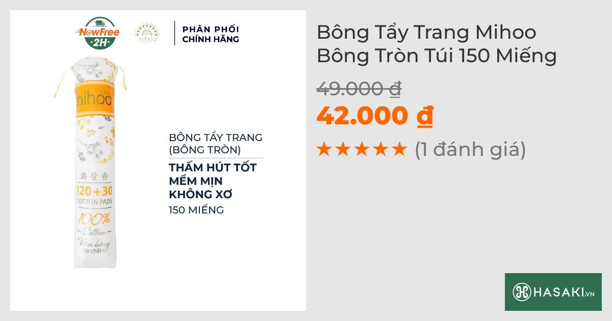 Bông Tẩy Trang Mihoo Bông Tròn Túi 150 Miếng