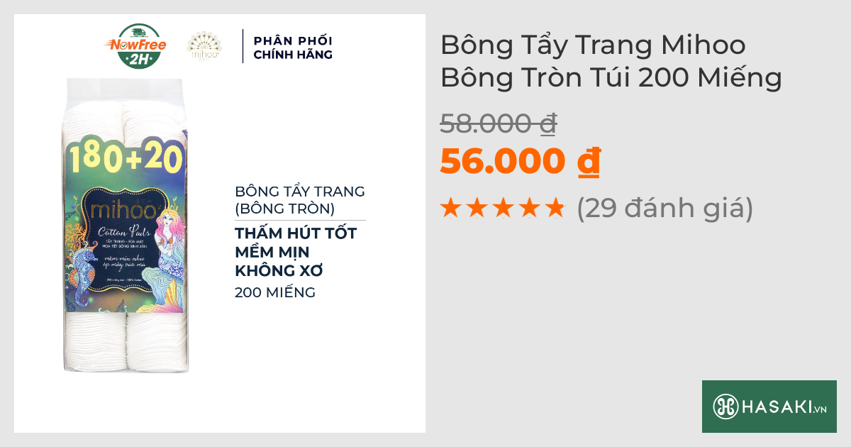 Bông Tẩy Trang Mihoo Bông Tròn Túi 200 Miếng