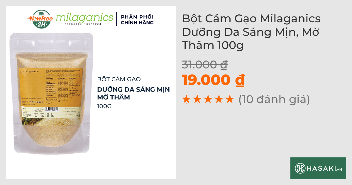 Bột Cám Gạo Milaganics Dưỡng Da Sáng Mịn, Mờ Thâm 100g