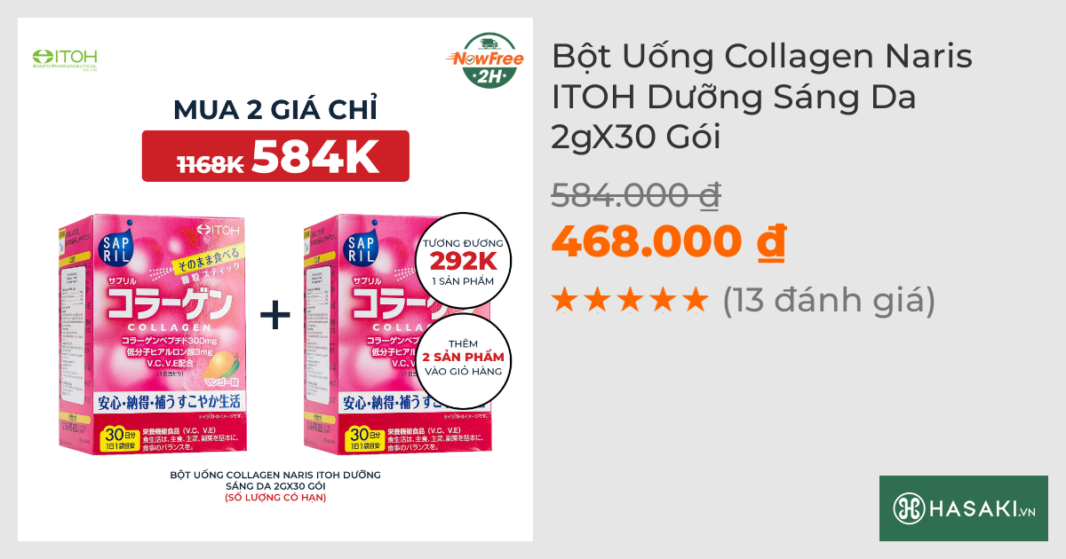 Bột Uống Collagen Naris Itoh Giúp Đẹp Da (30 Gói x 2g/Gói)